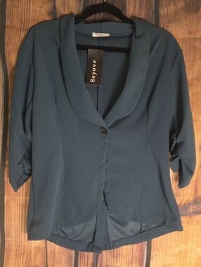 Beyove Large,  NWT Teal Shawl-Collar Button Front Jacket
